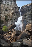 Boulders, Wapama Falls, and rock wall, Hetch Hetchy. Yosemite National Park, California, USA.