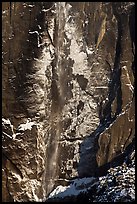 Upper Yosemite Falls and icy rock wall. Yosemite National Park, California, USA. (color)