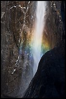 Lower Yosemite Falls with low flow and rainbow. Yosemite National Park, California, USA.