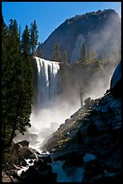 Vernal Fall with backlit mist, morning. Yosemite National Park ( color)