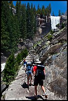 Backpackers on Mist Trail. Yosemite National Park ( color)