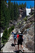 Backpackers on Mist Trail. Yosemite National Park, California, USA. (color)