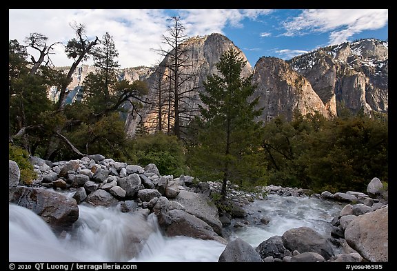 Creek flowing towards Valley and Cathedral Rocks. Yosemite National Park (color)
