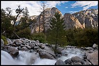 Creek flowing towards Valley and Cathedral Rocks. Yosemite National Park, California, USA.