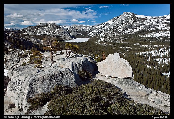 Granite outcrops and distant Tenaya Lake in the spring. Yosemite National Park (color)
