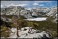 Iced-up Tenaya Lake and domes. Yosemite National Park, California, USA.