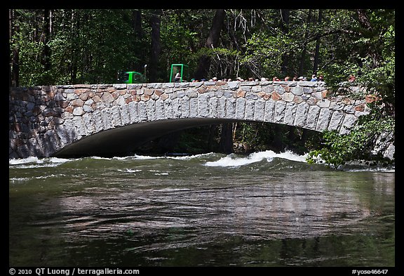 Pohono Bridge with high waters. Yosemite National Park, California, USA.