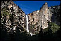 Bridalveil Fall and leaning tower, late afternoon. Yosemite National Park, California, USA. (color)