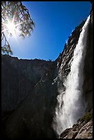Upper Yosemite Fall and Sun. Yosemite National Park, California, USA. (color)