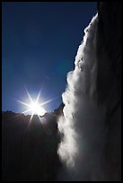 Backlit waterfall from Fern Ledge. Yosemite National Park, California, USA. (color)