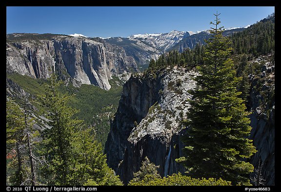 View of Valley and Silver Strand Falls from Pohono Trail. Yosemite National Park (color)