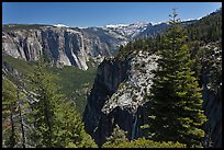 View of Valley and Silver Strand Falls from Pohono Trail. Yosemite National Park, California, USA.