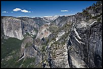 View of Bridalveil Fall and Yosemite Valley from Crocker Point. Yosemite National Park, California, USA.