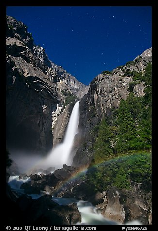 Lower Yosemite Fall with moonbow. Yosemite National Park, California, USA.