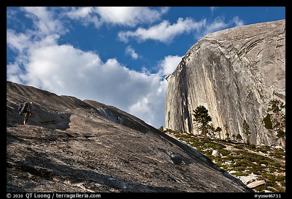 Hiker approaching Diving Board. Yosemite National Park (color)