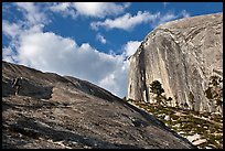 Hiker approaching Diving Board. Yosemite National Park, California, USA.