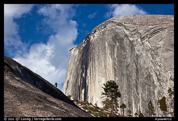 Hiker near Diving Board and Half-Dome. Yosemite National Park, California, USA.