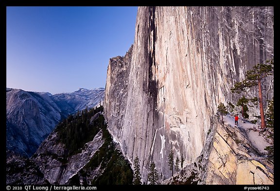 Hiker looking out from Diving Board. Yosemite National Park (color)