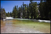 Merced River flowing over smooth granite. Yosemite National Park, California, USA.