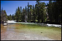 Merced River flowing over smooth granite. Yosemite National Park, California, USA.