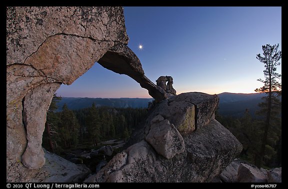 Indian Arch and moon at dusk. Yosemite National Park (color)