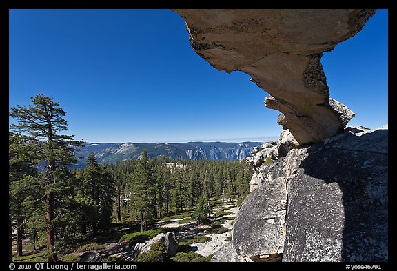 Indian Rock arch and forest, morning. Yosemite National Park, California, USA.