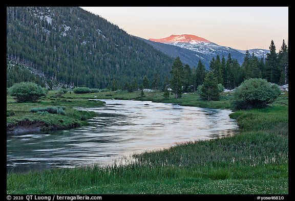 Tuolumne River in Lyell Canyon, sunset. Yosemite National Park (color)