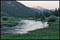 Tuolumne River in Lyell Canyon, sunset. Yosemite National Park, California, USA.