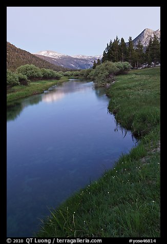 Tuolumne River in Lyell Canyon, dusk. Yosemite National Park, California, USA.