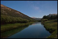 Stars above Lyell Canyon and Tuolumne River. Yosemite National Park, California, USA. (color)