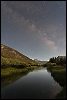 Milky Way above Lyell Canyon and Tuolumne River. Yosemite National Park, California, USA. (color)