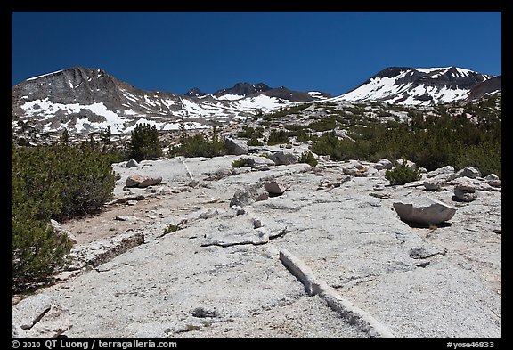 Granite slabs and high Sierra peaks. Yosemite National Park, California, USA.