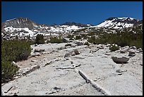 Granite slabs and high Sierra peaks. Yosemite National Park, California, USA. (color)