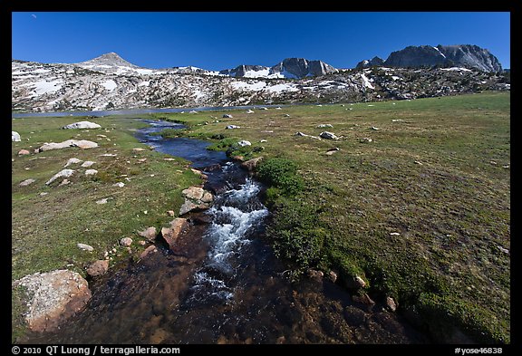 Meadow, stream, and Evelyn Lake. Yosemite National Park (color)