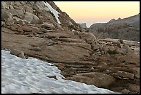 Neve at the base of Vogelsang peak at sunset. Yosemite National Park, California, USA.