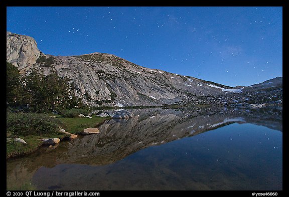 Stars above Vogelsang Lake at night. Yosemite National Park (color)