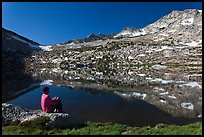 Park visitor looking, Vogelsang Lake and Peak. Yosemite National Park ( color)