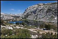 High Sierra landscape with Fletcher Peak and Vogelsang Lake. Yosemite National Park, California, USA.