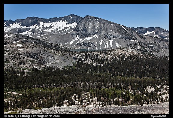 High Sierra view from Vogelsang Pass above Lewis Creek with Bernice Lake. Yosemite National Park (color)