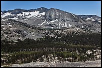 High Sierra view from Vogelsang Pass above Lewis Creek with Bernice Lake. Yosemite National Park, California, USA.