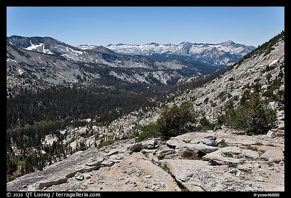 High Sierra view from Vogelsang Pass above Lewis Creek with Clark Range. Yosemite National Park (color)