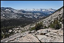 High Sierra view from Vogelsang Pass above Lewis Creek with Clark Range. Yosemite National Park, California, USA.