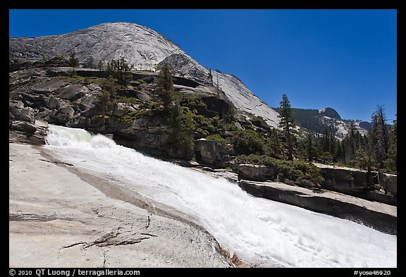 Merced River flowing over smooth granite in Upper Canyon. Yosemite National Park (color)