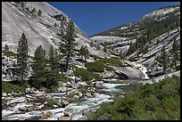 River flowing in smooth granite canyon. Yosemite National Park, California, USA.