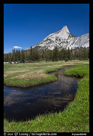 Stream and Cathedral Peak. Yosemite National Park, California, USA.