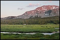 Mammoth Mountain and stream at sunset. Yosemite National Park, California, USA.