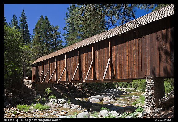 Covered bridge, Wawona historical village. Yosemite National Park, California, USA.