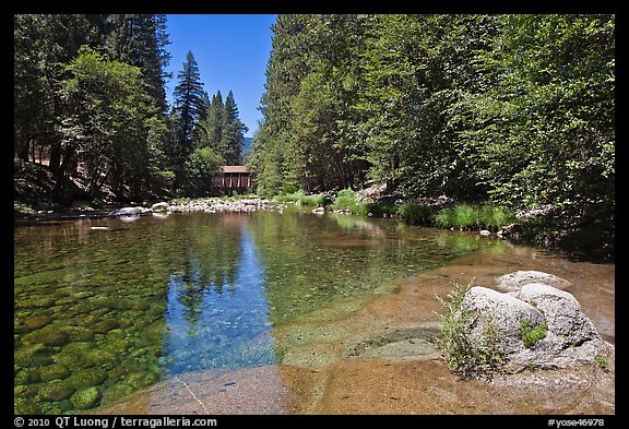 Wawona covered bridge and river. Yosemite National Park, California, USA.