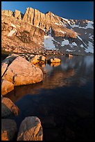 North Peak, Boulders and Upper McCabe Lake, sunset. Yosemite National Park, California, USA. (color)