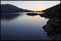 Sun setting over Upper McCabe Lake. Yosemite National Park, California, USA. (color)